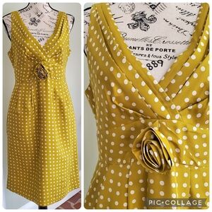 Y2K J. Crew 100% Silk Chartreuse Polka Dot Formal Dress